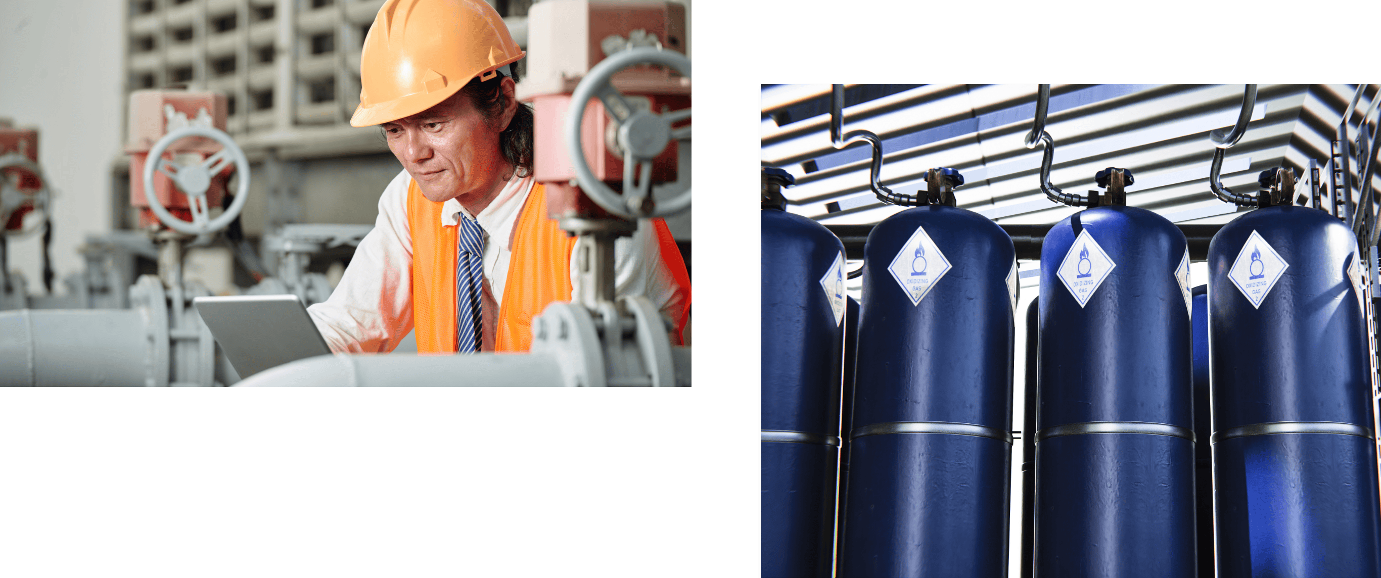Image d’ambiance Gasflow – travailleur effectuant un contrôle de bonbonne de gaz avec tablette