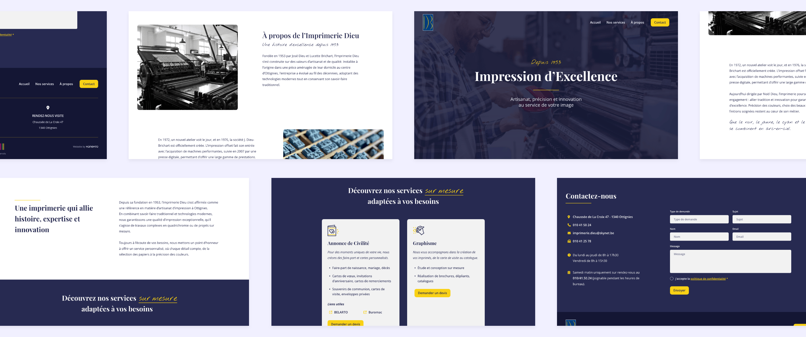 Aperçu des différentes pages du site de l’Imprimerie Dieu