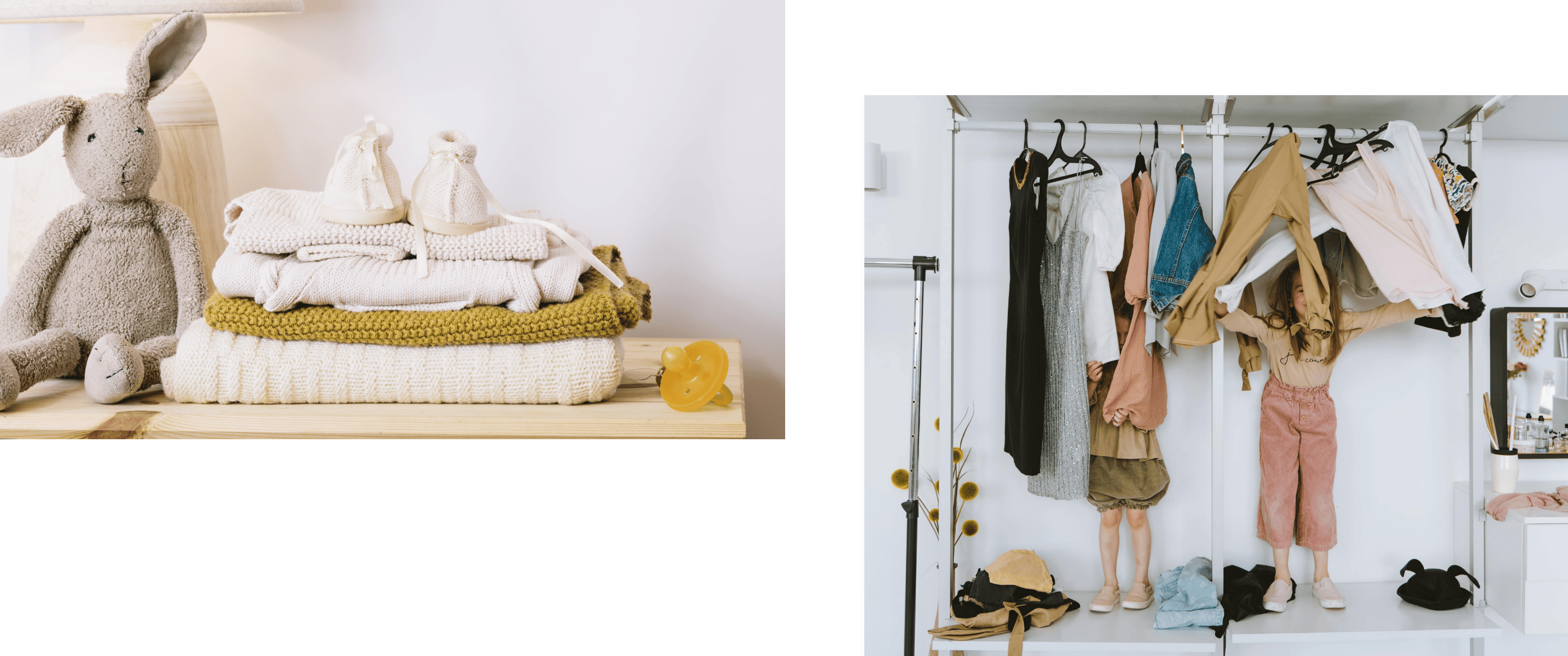 Image d’ambiance Loopery – enfants jouant parmi des vêtements
